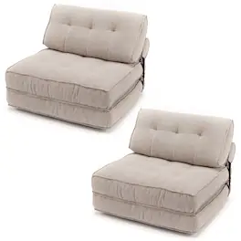 Costway - 2 PCS 3-in-1 Folding Sofa Bed with Bolster & Pillow, Chenille Cover, Smooth Zipper - Beige