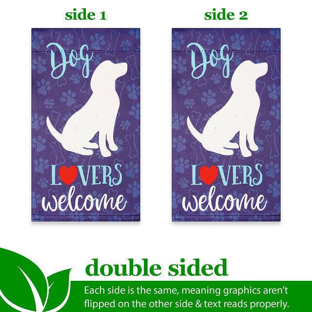 side 1 I Dog side 2 Dog X I VERS welcome X L OVERS welcome double sided Each side is the same, meaning graphics aren't flipped on the other side & text reads properly.