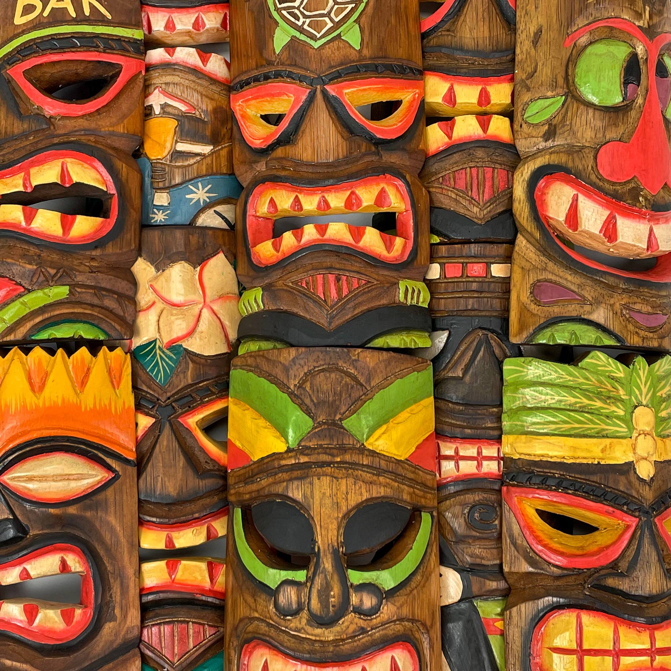 Alt View 8. Zeckos - Hand Carved Wood Art Polynesian Party Hawaiian Tiki Masks 10 Piece Set 10 Inch - Multicolored.