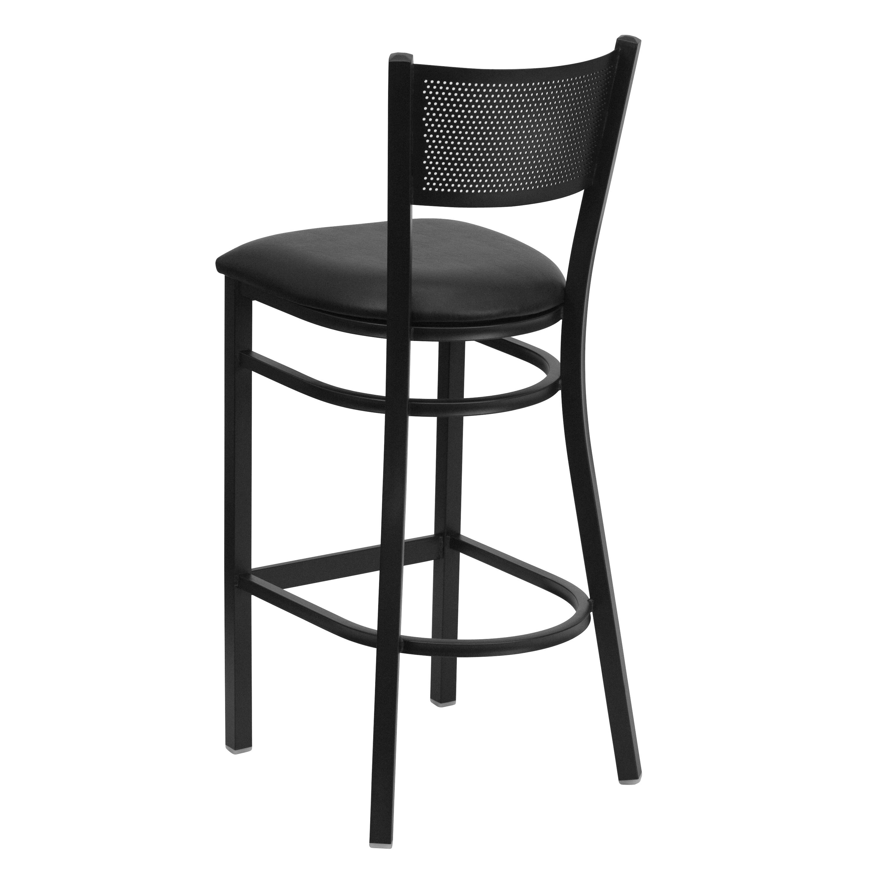 Alt View 2. Emma + Oliver - Grid Back Metal Restaurant Dining Barstool - Black Vinyl Seat/Black Metal Frame.