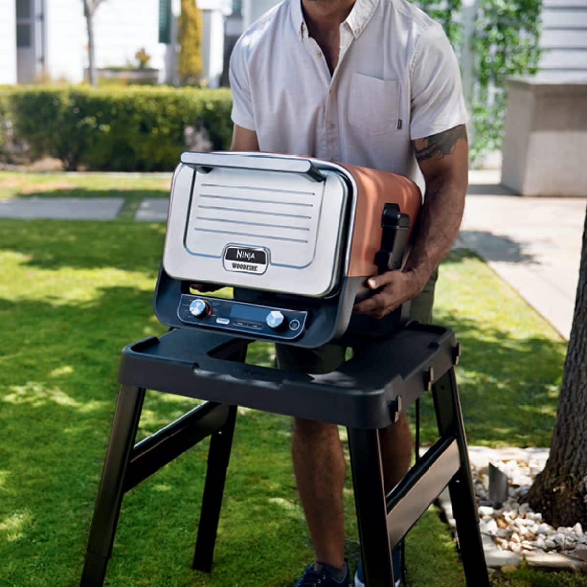 Alt View 16. Ninja - Attachable Table, Woodfire Universal Stand, Side Utensil Holder, Left or Right Compatible, Weather-Resistant - Black.