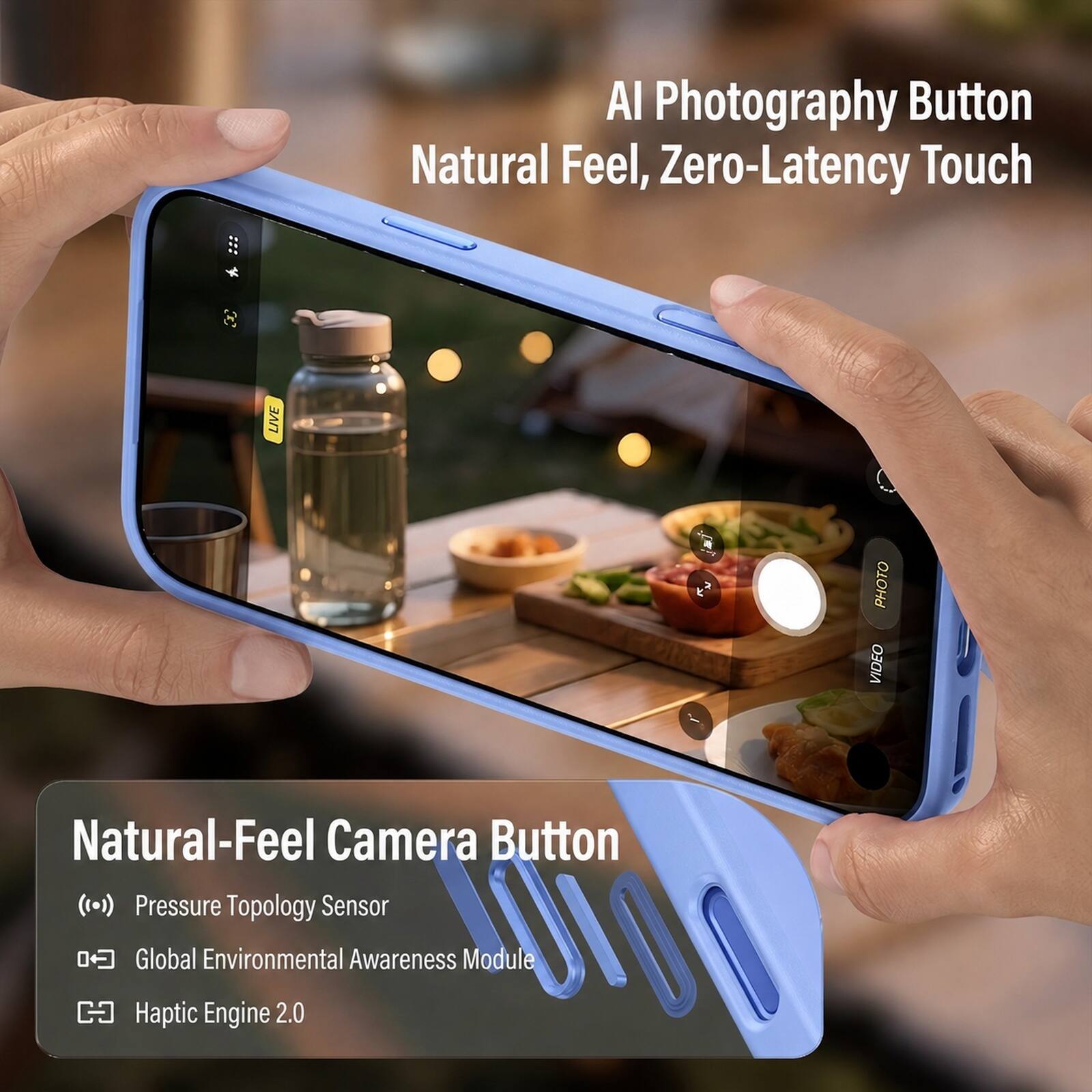 AI Photography Button Natural Feel, Zero-Latency Touch

LIVE PHOTO VIDEO

Natural-Feel Camera Button
(••) Pressure Topology Sensor
Global Environmental Awareness Module
Haptic Engine 2.0