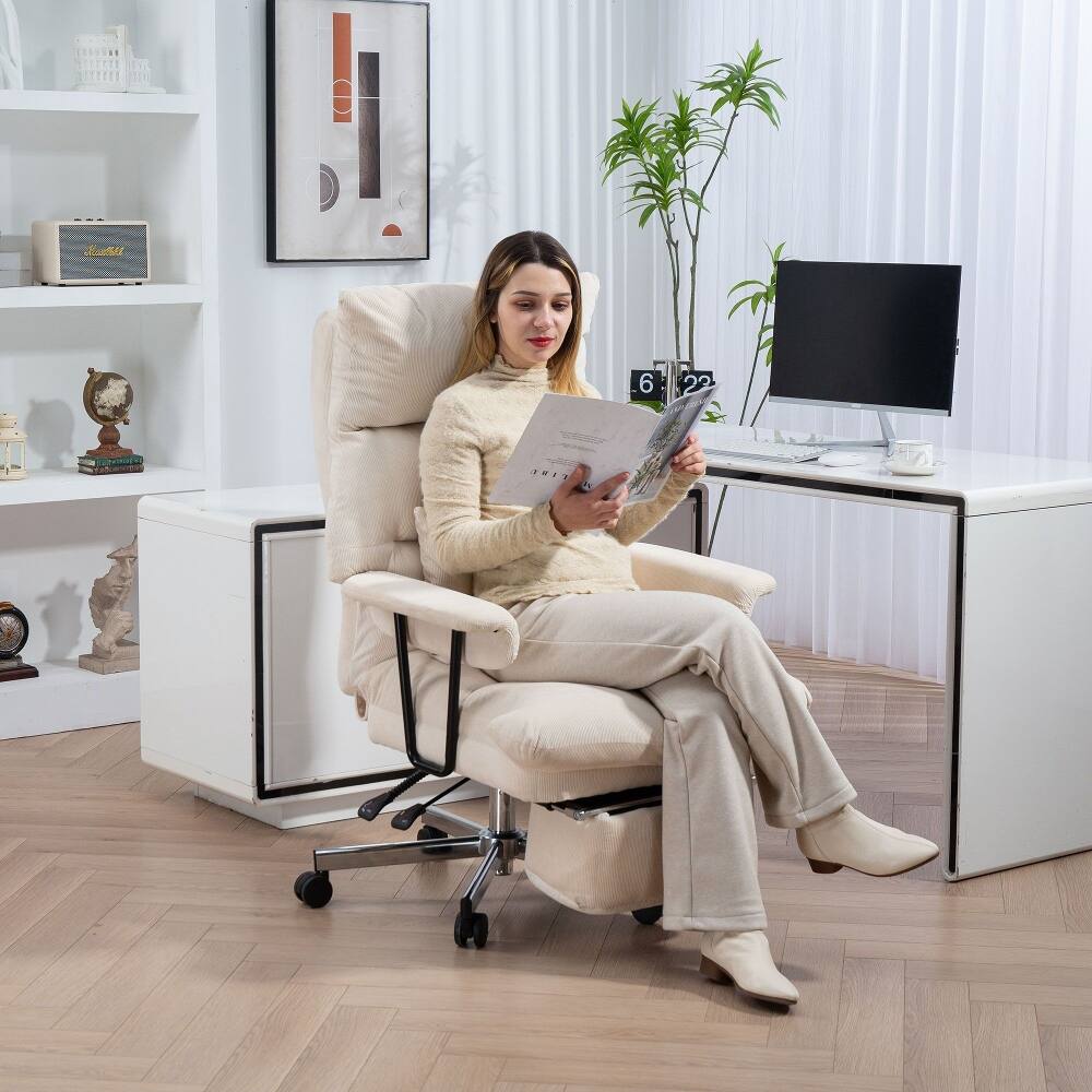 Angle. Loheer - Loheer Executive Office Chair Reclining Desk Chair with Footrest High Back Overstuffed Cream White - Cream White.