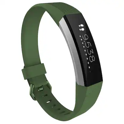 Front. StrapsCo - Active Band Rubber Watch Strap For Fitbit Alta (Short-Medium) - Army Green.