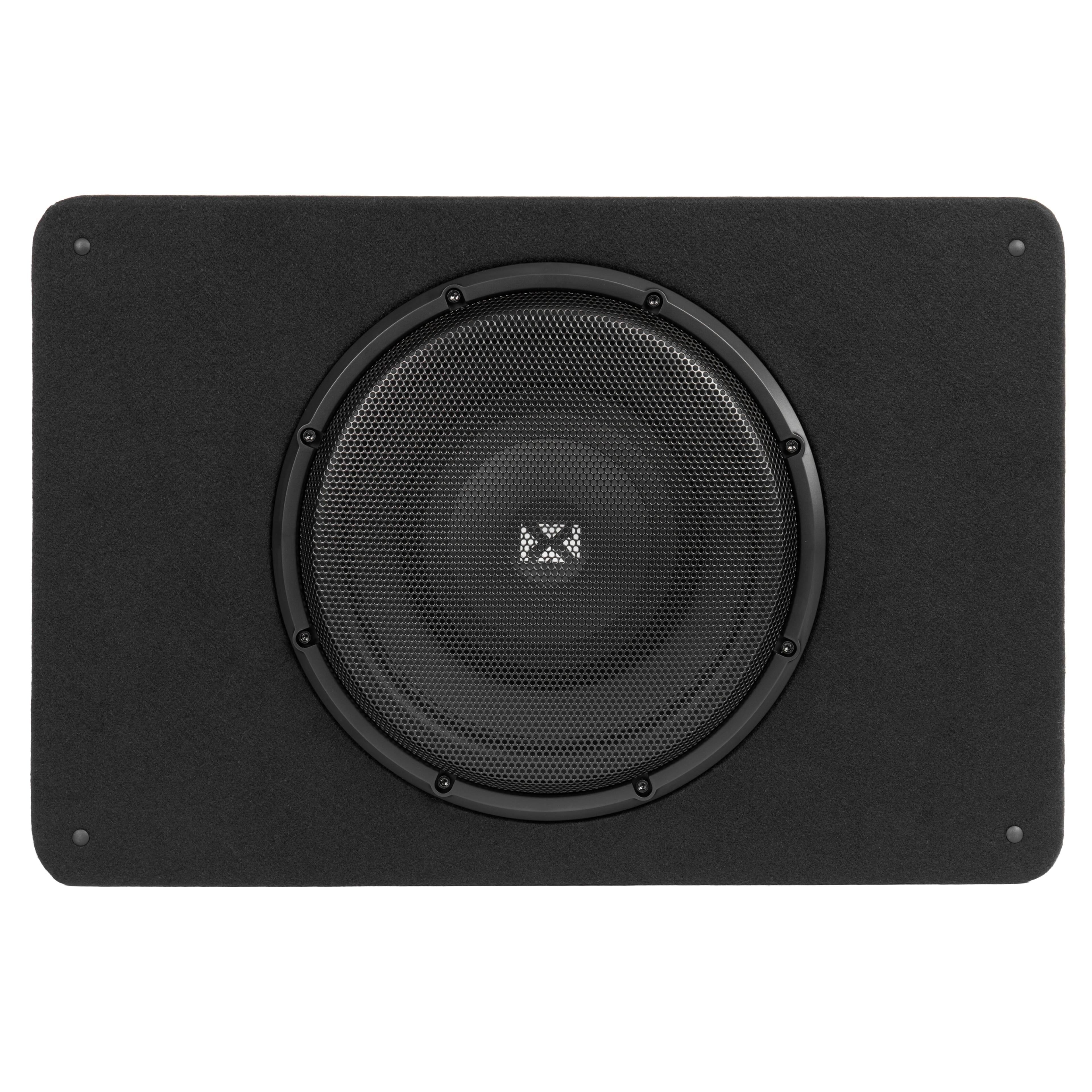 Angle. NVX - BXSQ112 1200W Peak (600W RMS) Sealed 2-Ohm Loaded Enclosure with Single 12in S-Series Shallow-Mount Subwoofer.