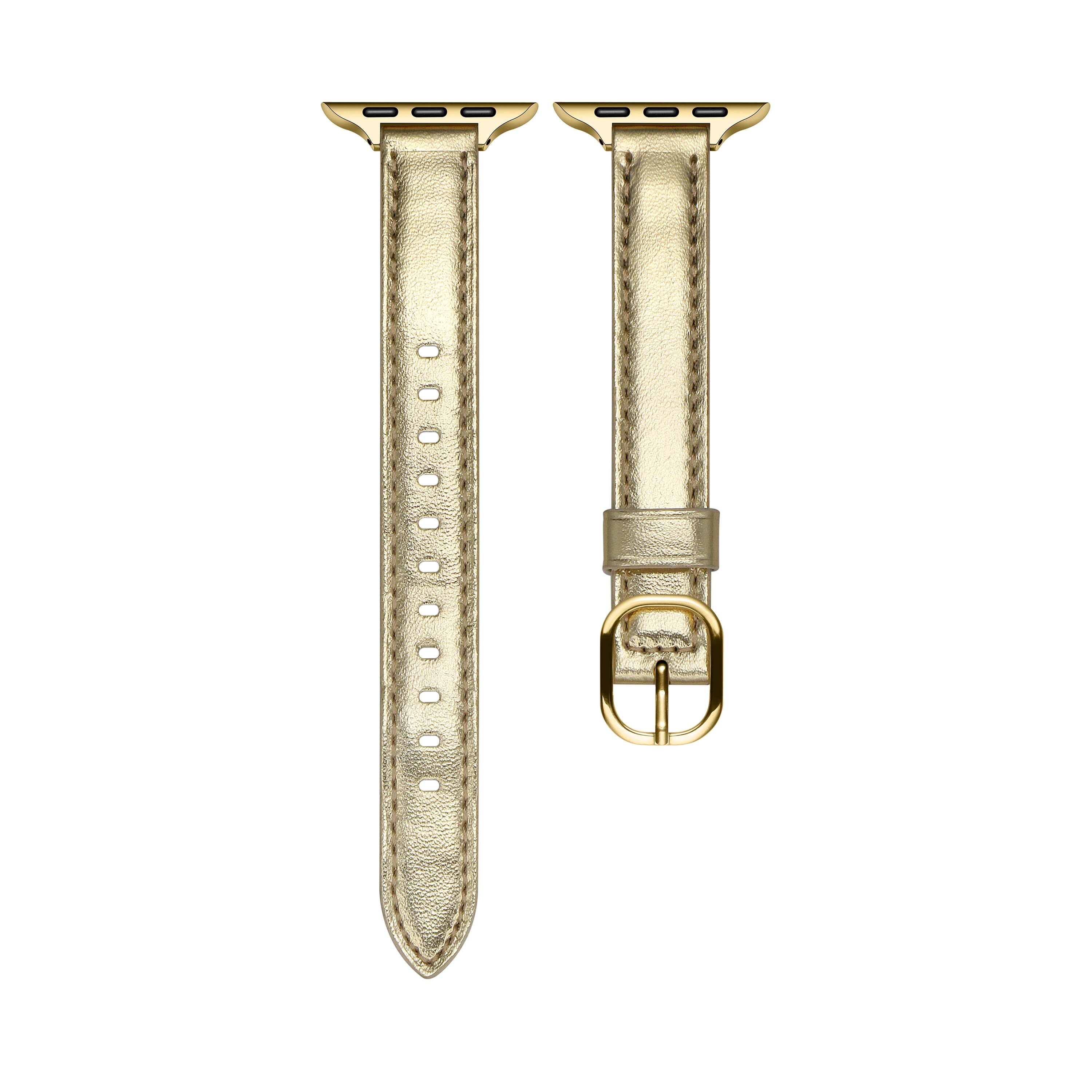 Left. Posh Tech - Carmen Skinny Leather Band for Apple Watch - Gold.