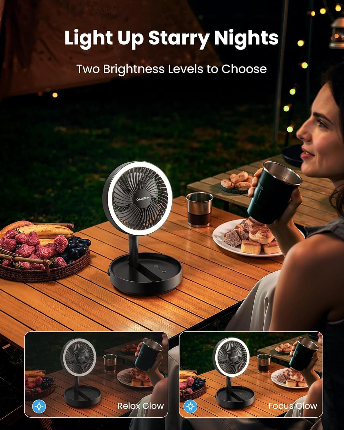 Light Up Starry Nights  
Two Brightness Levels to Choose  

Relax Glow  
Focus Glow