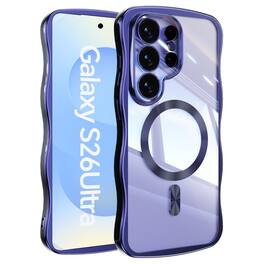 Dteck - Magnetic Case Samsung Galaxy S26 Ultra Built-in Lens Protector Shockproof Plating Curly Wavy Frame Clear Back Cover - Darkpurple