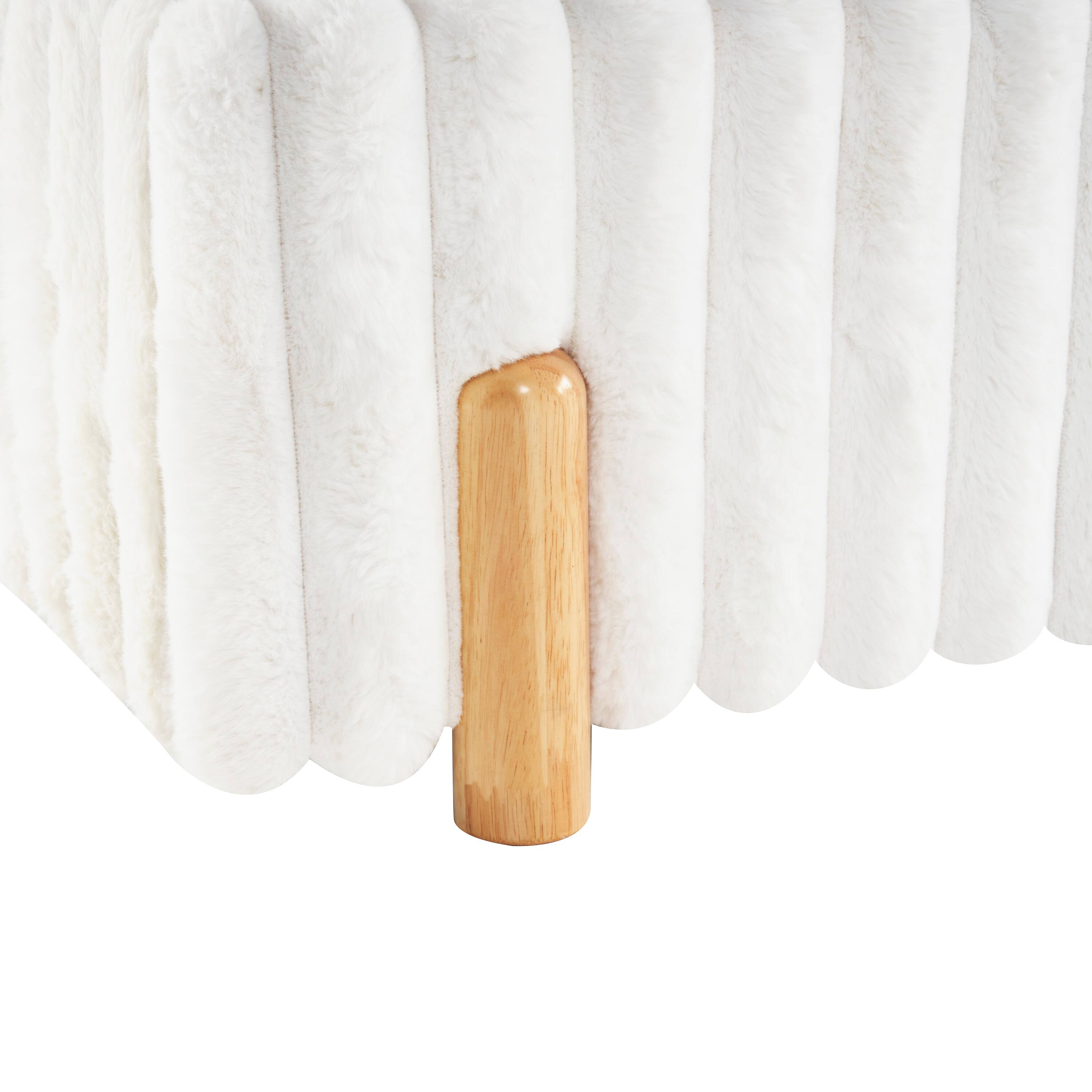 Back. Tiramisubest - Sleek White Boucle Upholstered Bed with Wavy Headboard & Vertical Stitching, Queen - White.