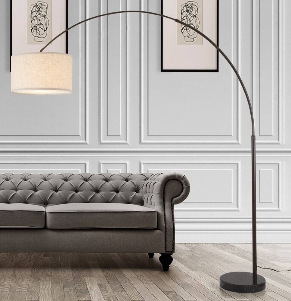Alt View 3. FC Design - FC Design Modern 81" Tall Standing Adjustable Arched Floor Lamp with Drum Shade and Marble Base - Beige.