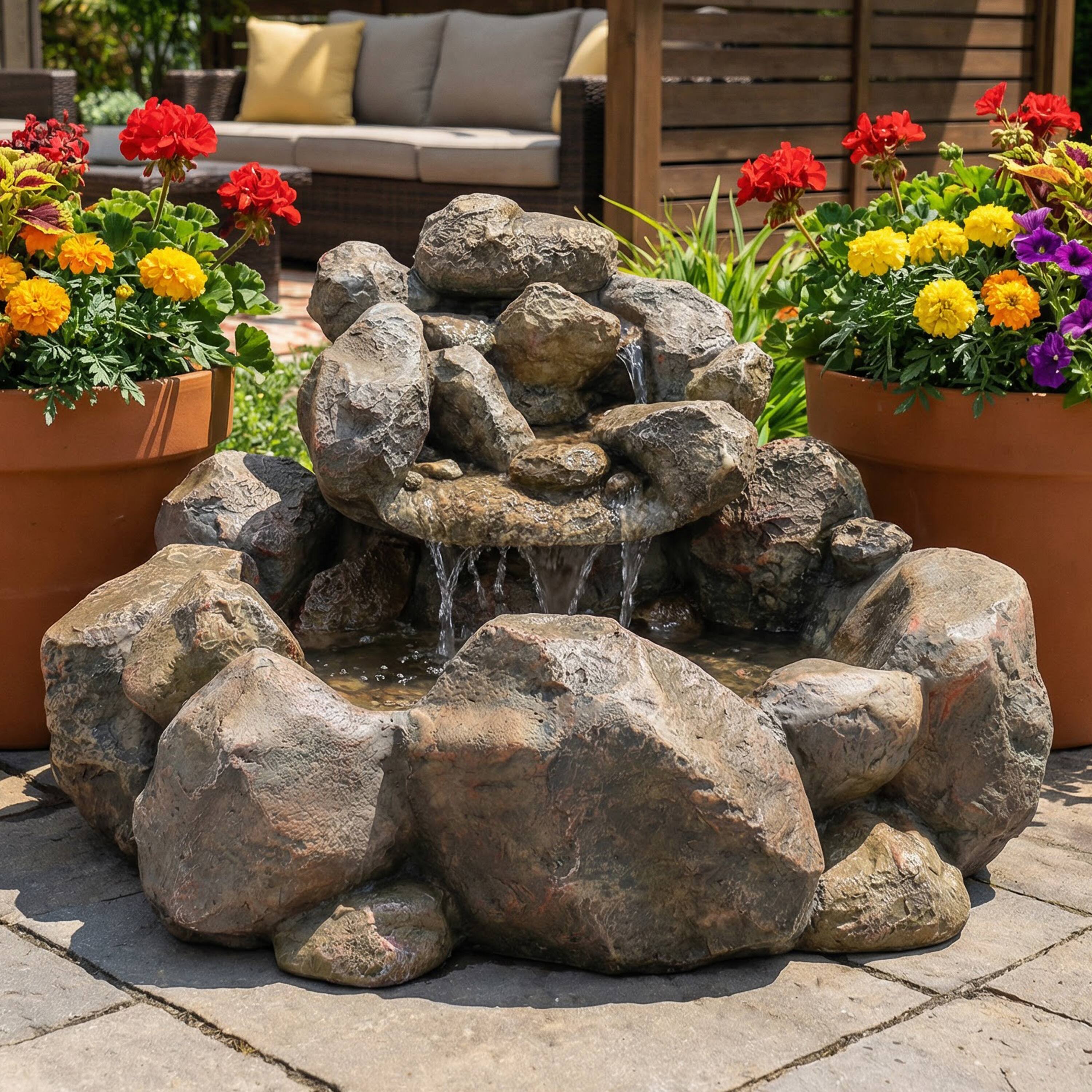 Alt View 9. Sunnydaze - Electric Resin Rocky Ravine Outdoor Water Fountain - 18 in - Grey.