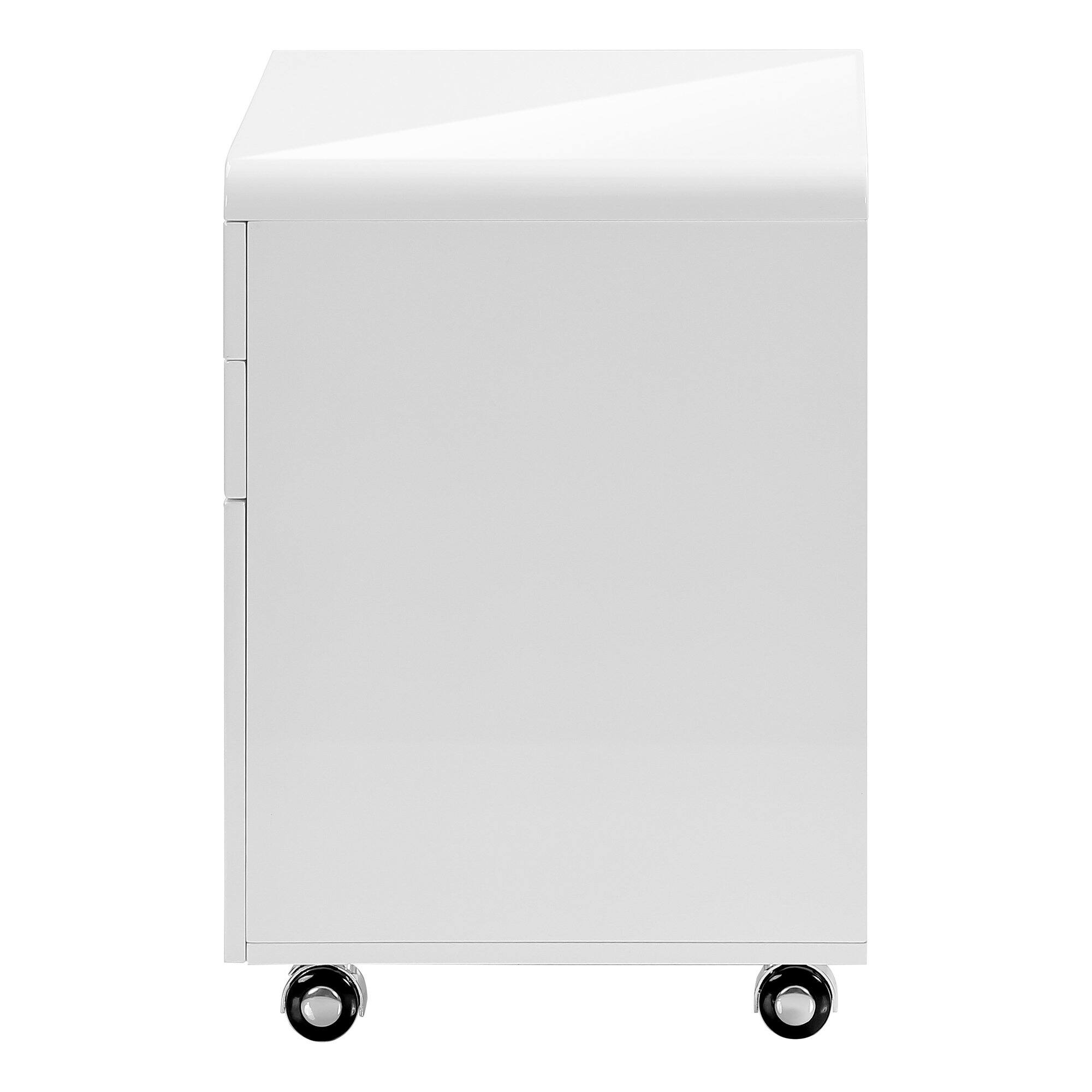 Back. TinyHomie - File Cabinet Rolling Mobile Storage Drawers Printer Stand Office Work Glossy White Laminate Contemporary Modern.