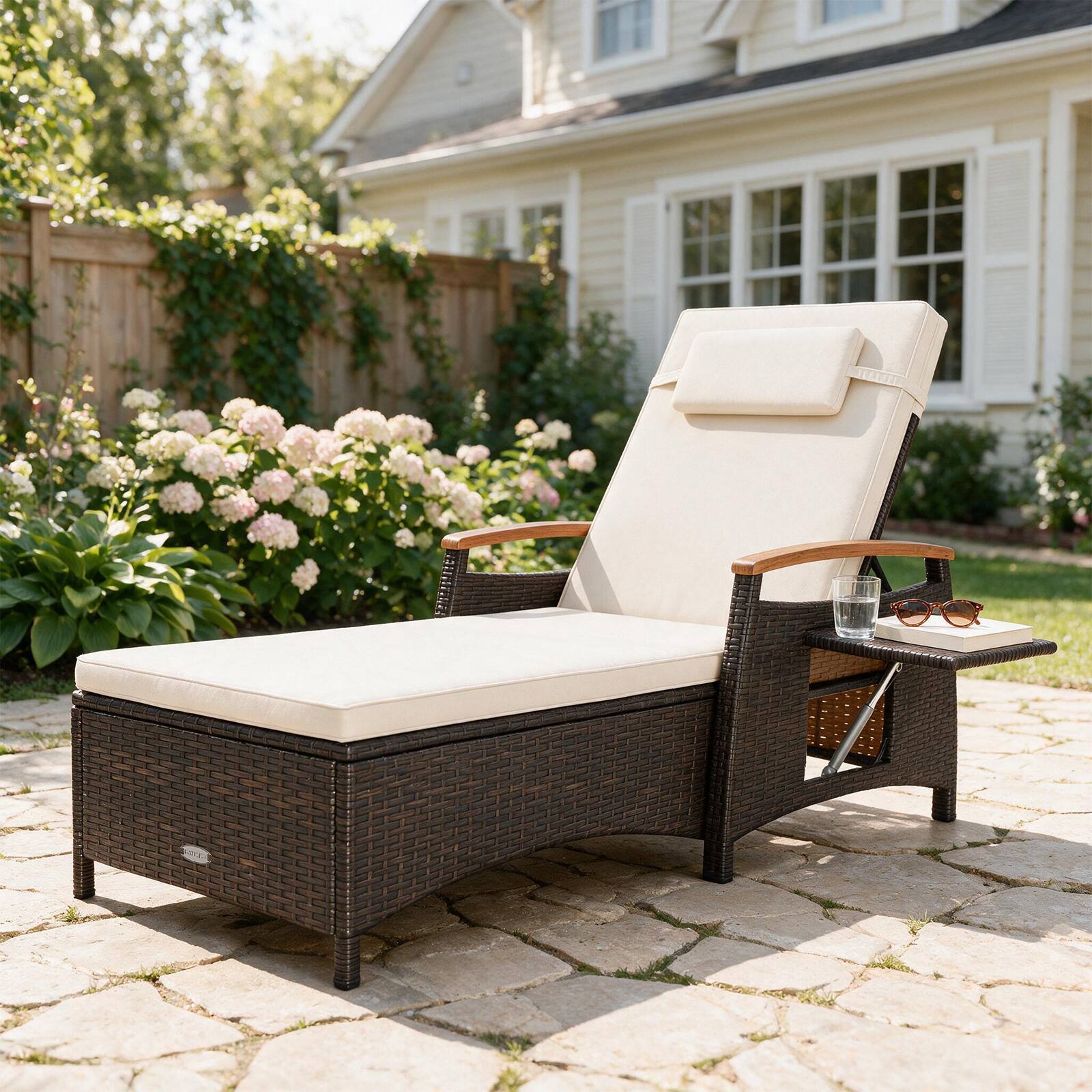 Alt View 3. Costway - Costway 2 PCS Patio Chaise Lounge with 7-Level Adjustable Backrest, Removable Cushion - Mix Brown,Beige.