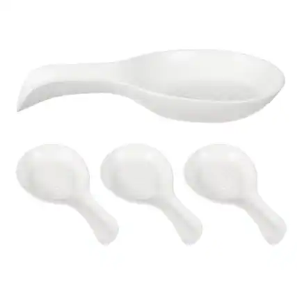 Front. Unique Bargains - 4pcs Spoon Rest, 8.3x4.4" Plastic Spoon Holder Heat Resistant Spatula Ladle Rest Kitchen Utensil Rack - White.