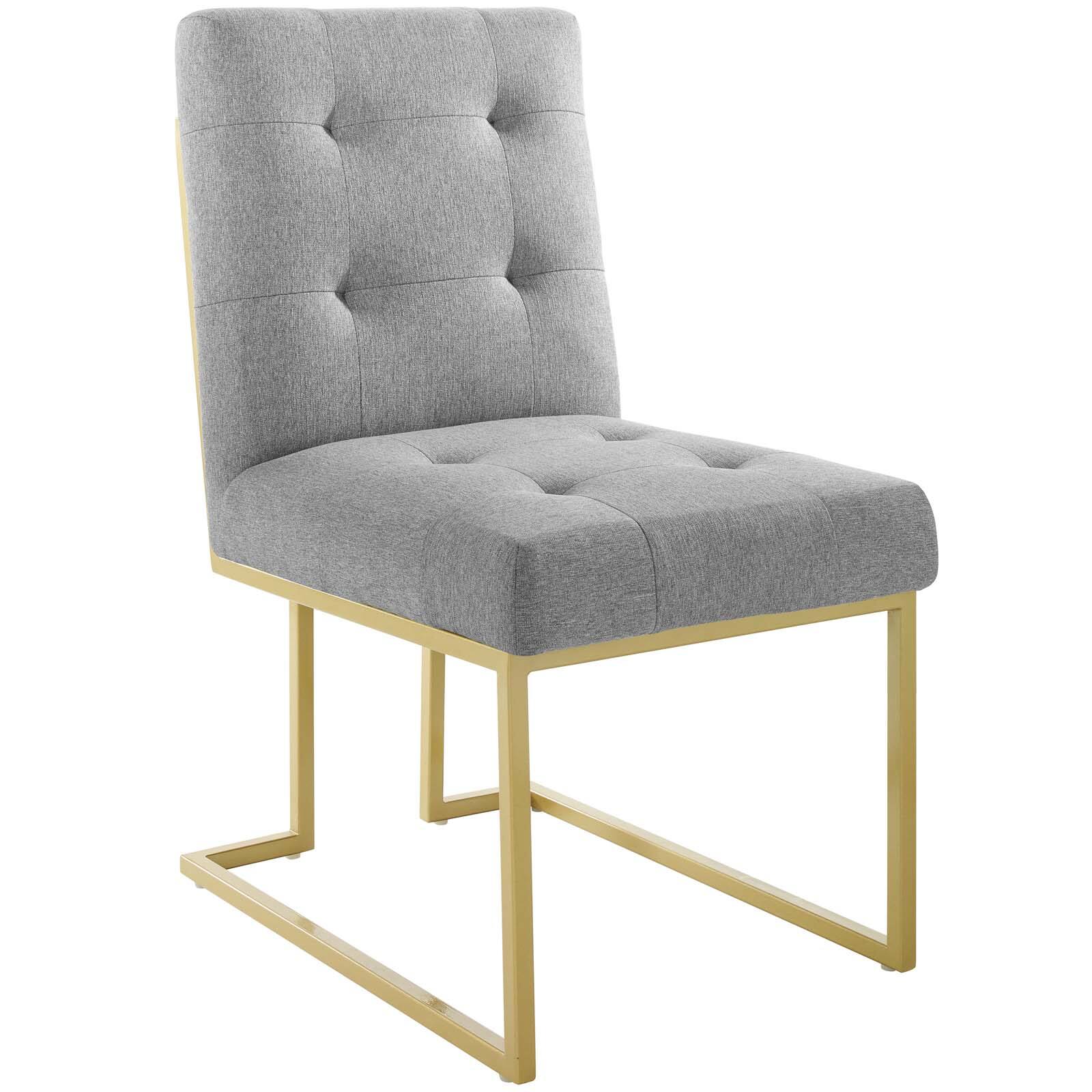 Angle. Modway - Privy Gold Stainless Steel Upholstered Fabric Dining Accent Chair by Modway - Gold Light Gray.