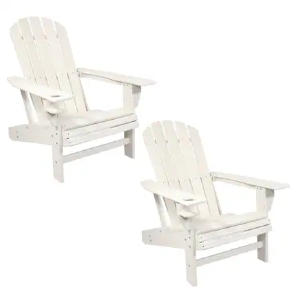 Front. Sunnydaze - Lake Style Adirondack Chair with Cup Holder - Set of 2 - White.