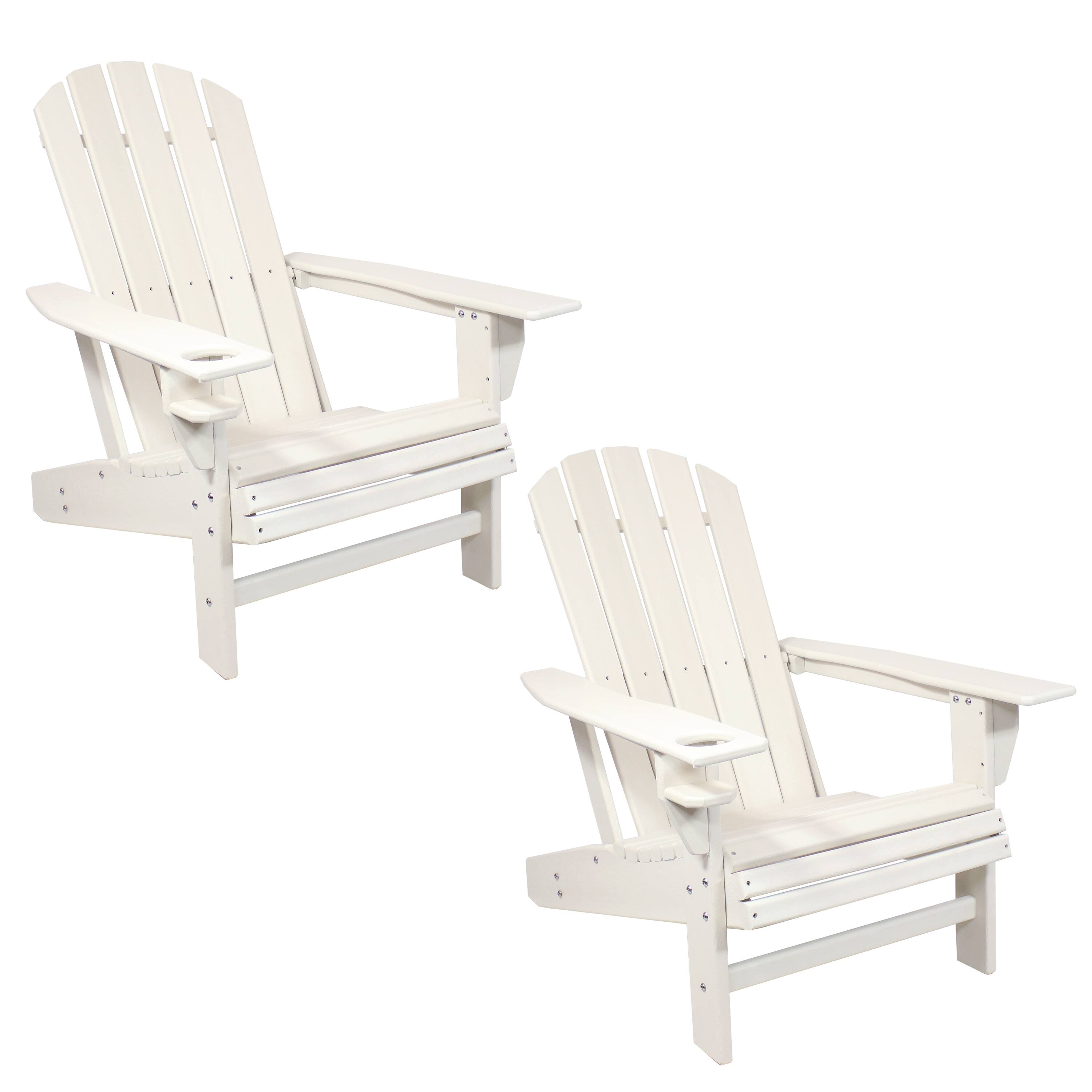 Front. Sunnydaze - Lake Style Adirondack Chair with Cup Holder - Set of 2 - White.