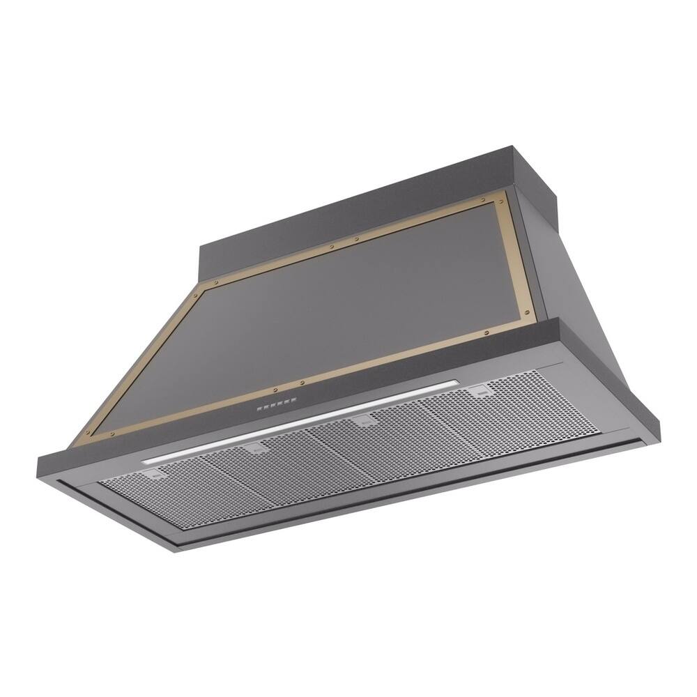 Alt View 1. ILVE - ILVE Nostalgie II Noblesse 48 inch Ducted Wall Mount Range Hood with 600 CFM (Graphite Matte, Brass Trim) - Graphite Matte.