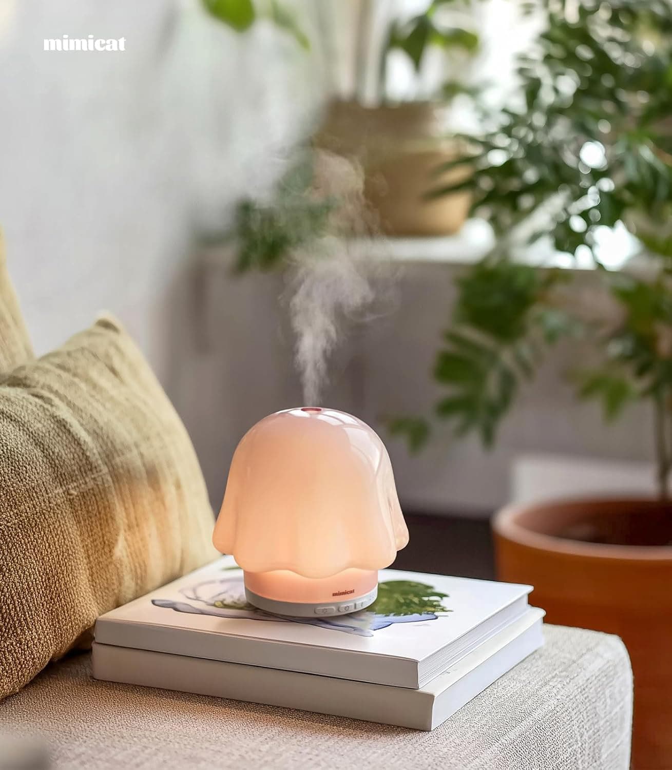 Alt View 1. FINEAK - 120ml Pink Glass Essential Oil Diffuser | Timer & Soft Night Light.