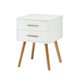 Hivvago - Modern 2-Drawer End Table Nightstand with Mid-Century Style Wood Legs - White