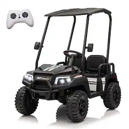 BreeBe - 24V XL Kids Electric Ride On Truck w/ RC, 4 Seats, Sunshade, Dual Motors, Suspension, Bluetooth, for Ages 3-8 - Black