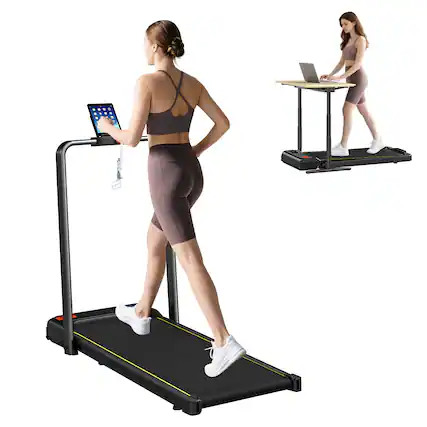 Front. Soozier - Walking Pad Treadmill, 2 in 1 Foldable Under Desk Treadmill with Incline, 2.0HP Running Machine - Black.