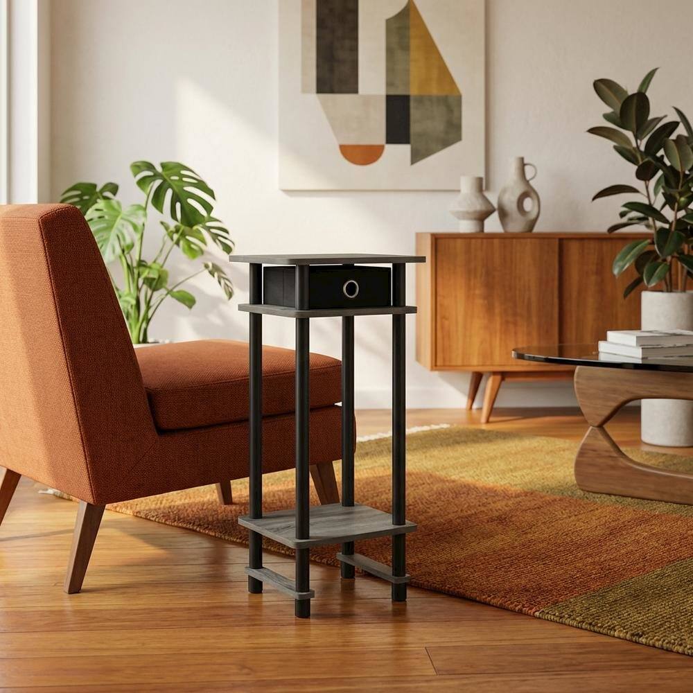 Alt View 3. FurniFact - French Oak Grey and Black Tall End Table with Storage Bin - French Oak Grey/Black/Black.