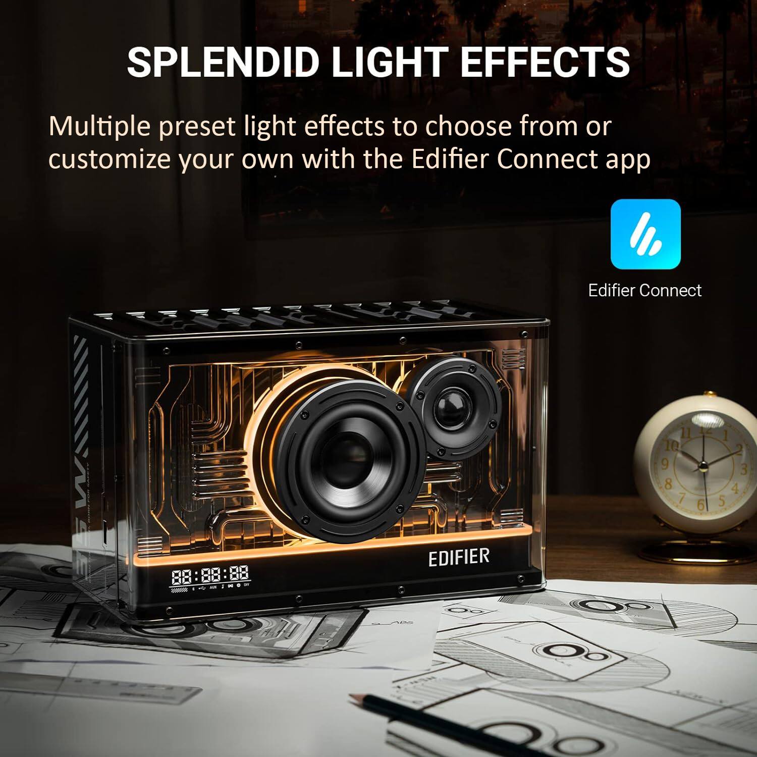 Splendid Light Effects: Multiple preset light effects to choose from or customize your own with the Edifier Connect app.