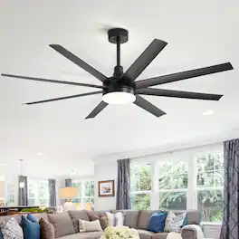Breezary - 65-Inch Ceiling Fan with 8 ABS Blades, 6-Speed DC Motor, Remote Control with Timer, 2 Downrods, Light/No-Light Options - Black (With Light)