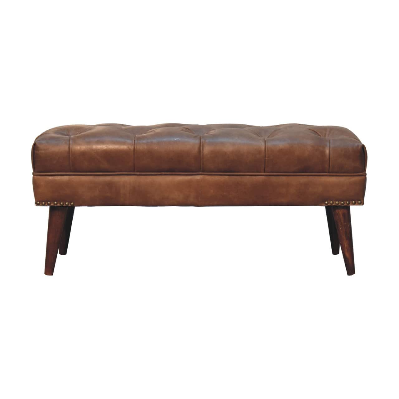 Artisan Furniture - Solid Wood Harbour Leather Bench, Upholstered - Brown