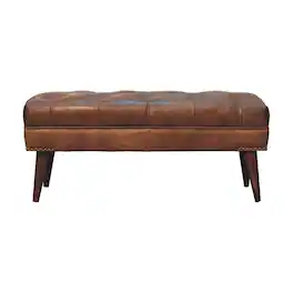 Artisan Furniture - Solid Wood Harbour Leather Bench, Upholstered - Brown