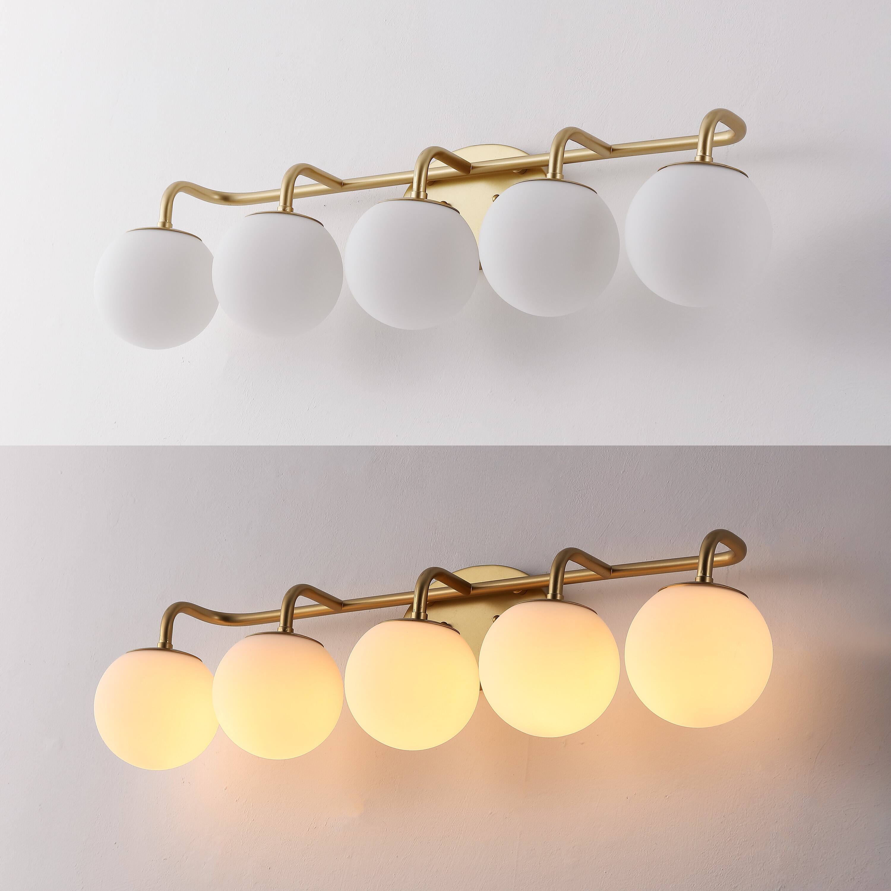 Alt View 4. Jonathan Y - Louis Parisian Globe 33" 5-Light Metal/Frosted Glass Modern Contemporary LED Vanity Light, Gold Painting - Gold Painting.