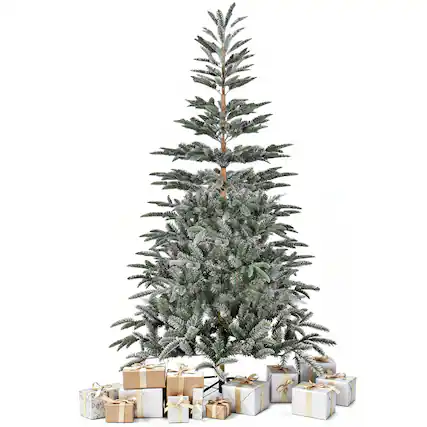 Front. Sugift - 7-Ft Snow-Flocked Artificial Christmas Tree with 700 Branch Tips & Metal Stand - Green.