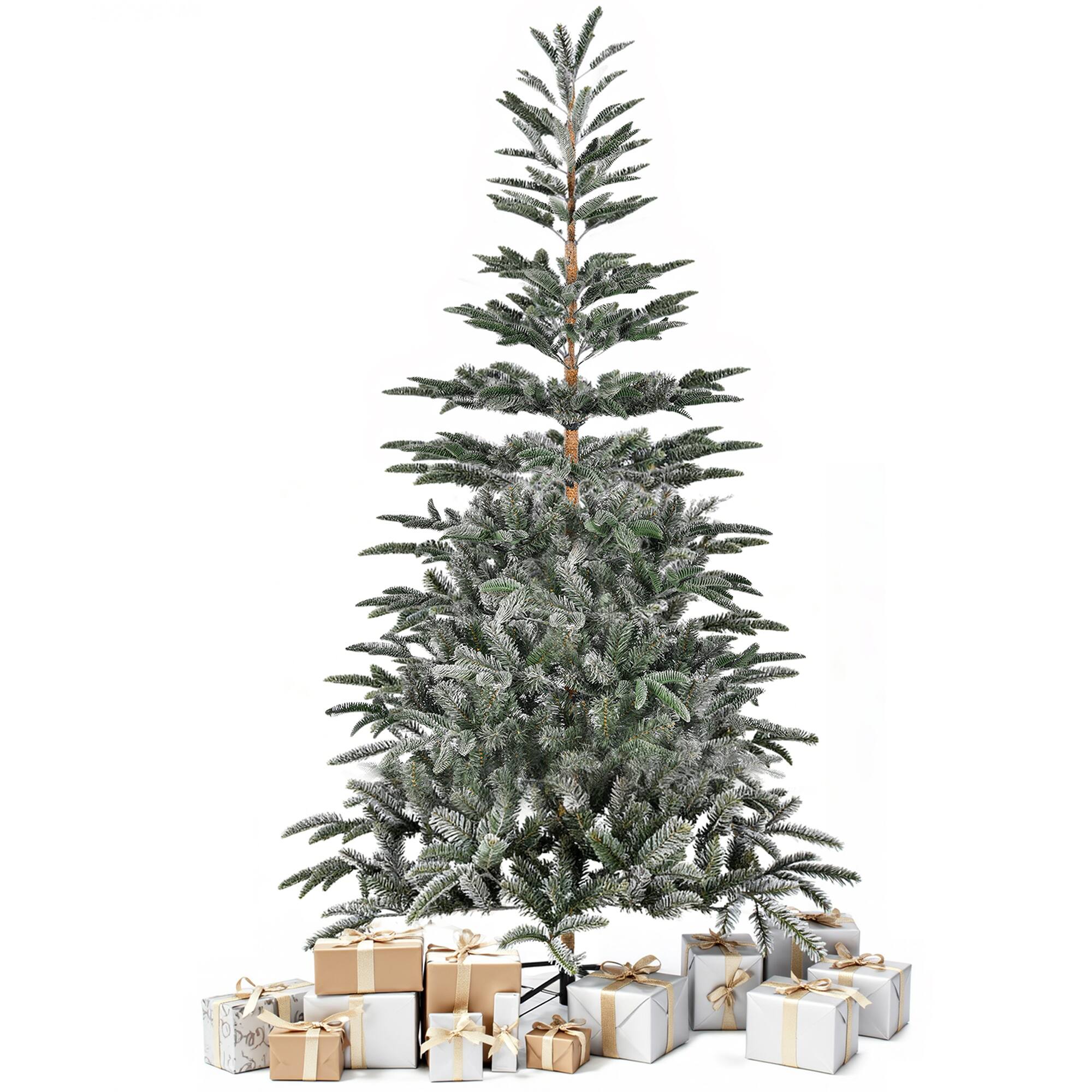 Front. Sugift - 7-Ft Snow-Flocked Artificial Christmas Tree with 700 Branch Tips & Metal Stand - Green.