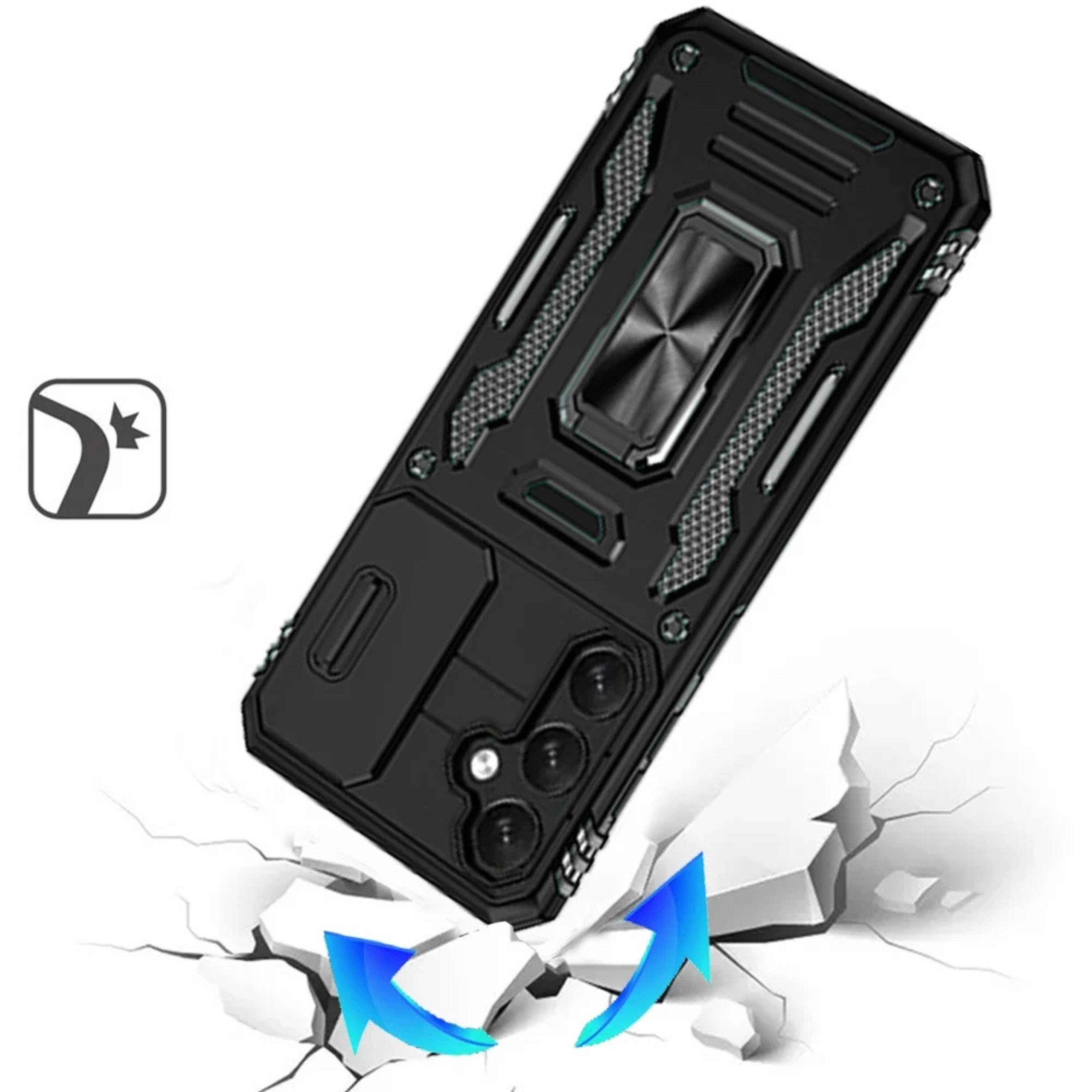 Angle. Kitcheniva - Sliding Camera Lens Cover Case For Samsung S25 FE With Magnetic Ring Stand Black - Black.