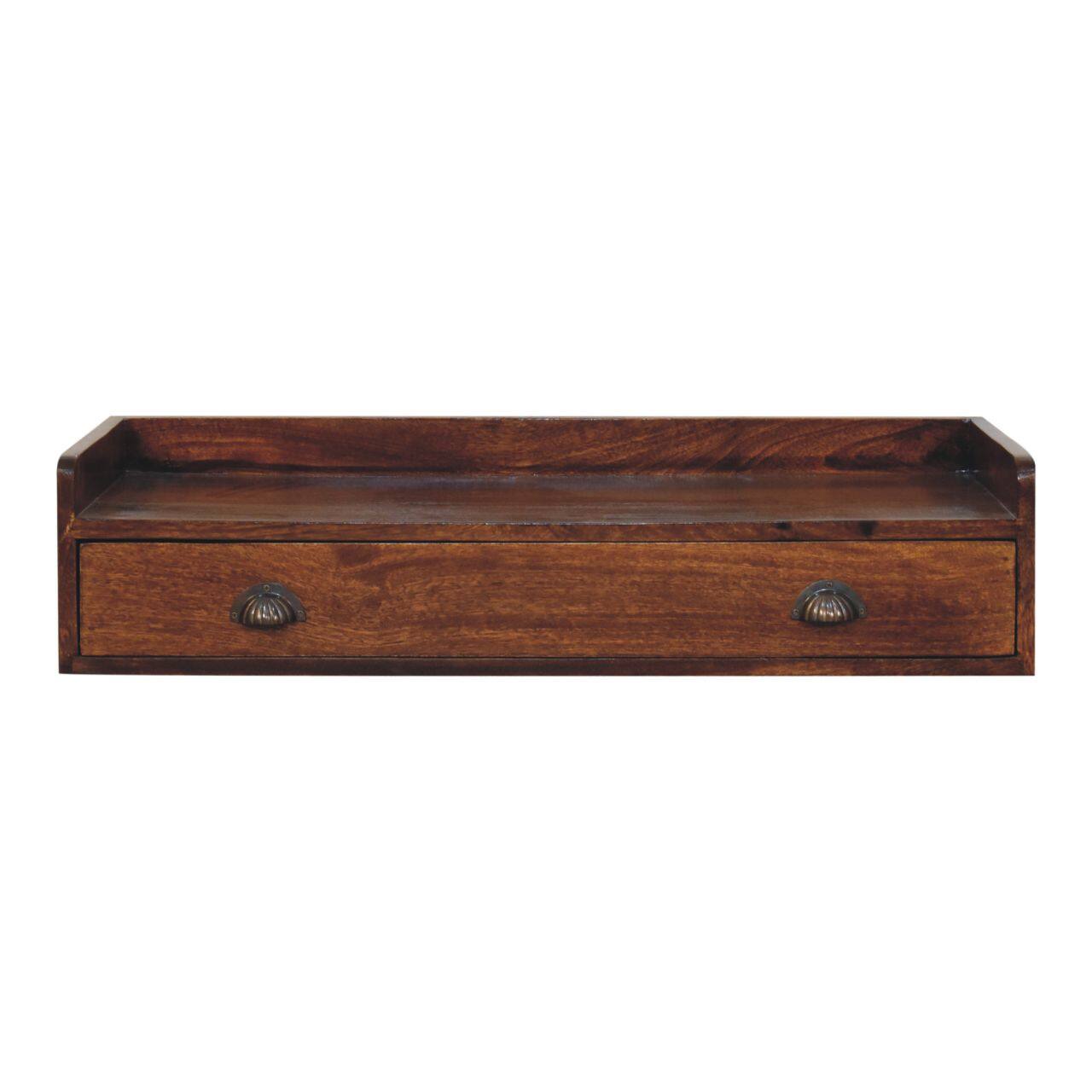 Front. Artisan Furniture - Artisan Furniture Solid Wood Belmont Wall-Mounted Console Shelf, 1 Drawer, Dark Brown - Dark Brown.