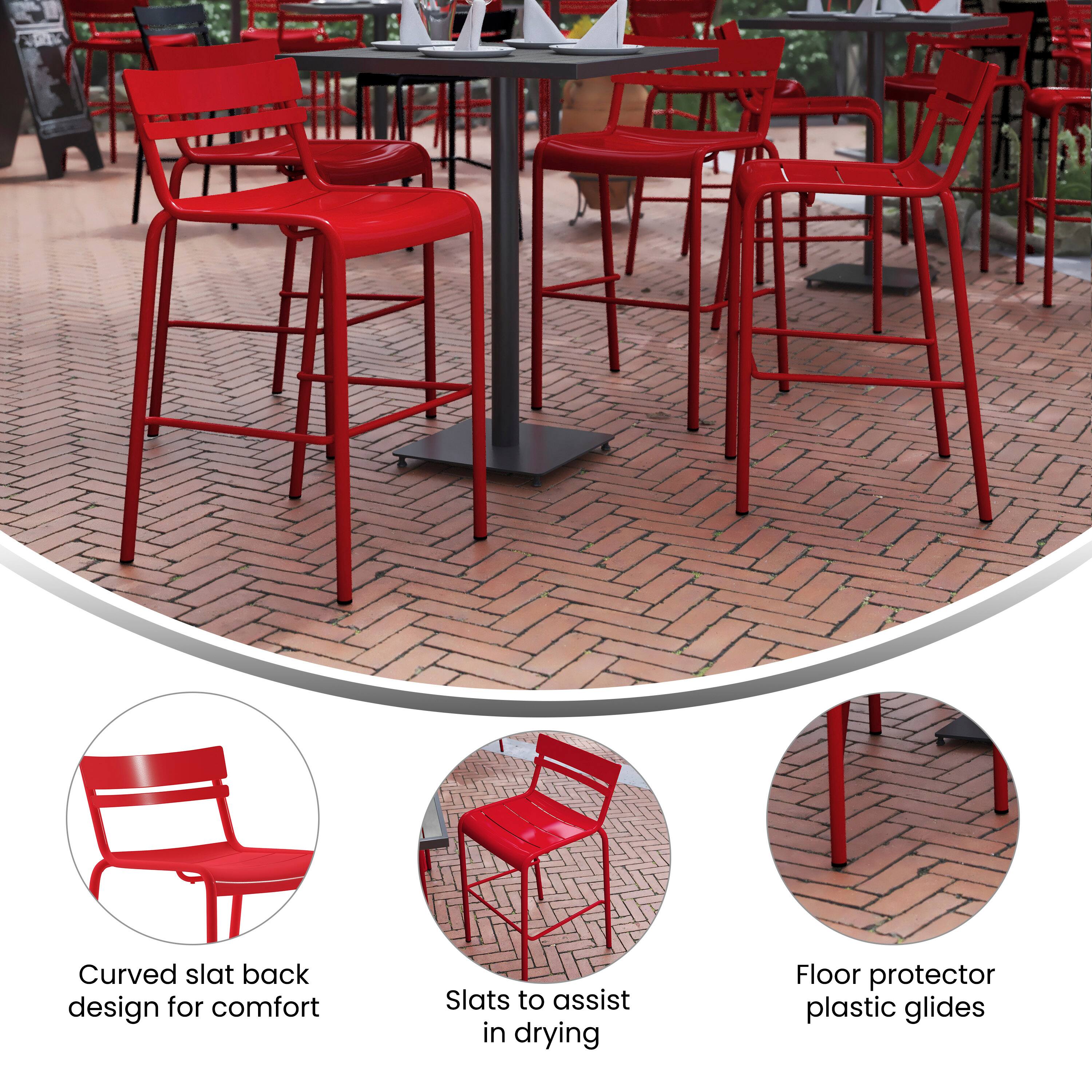 - Curved slat back design for comfort
- Slats to assist in drying
- Floor protector plastic glides