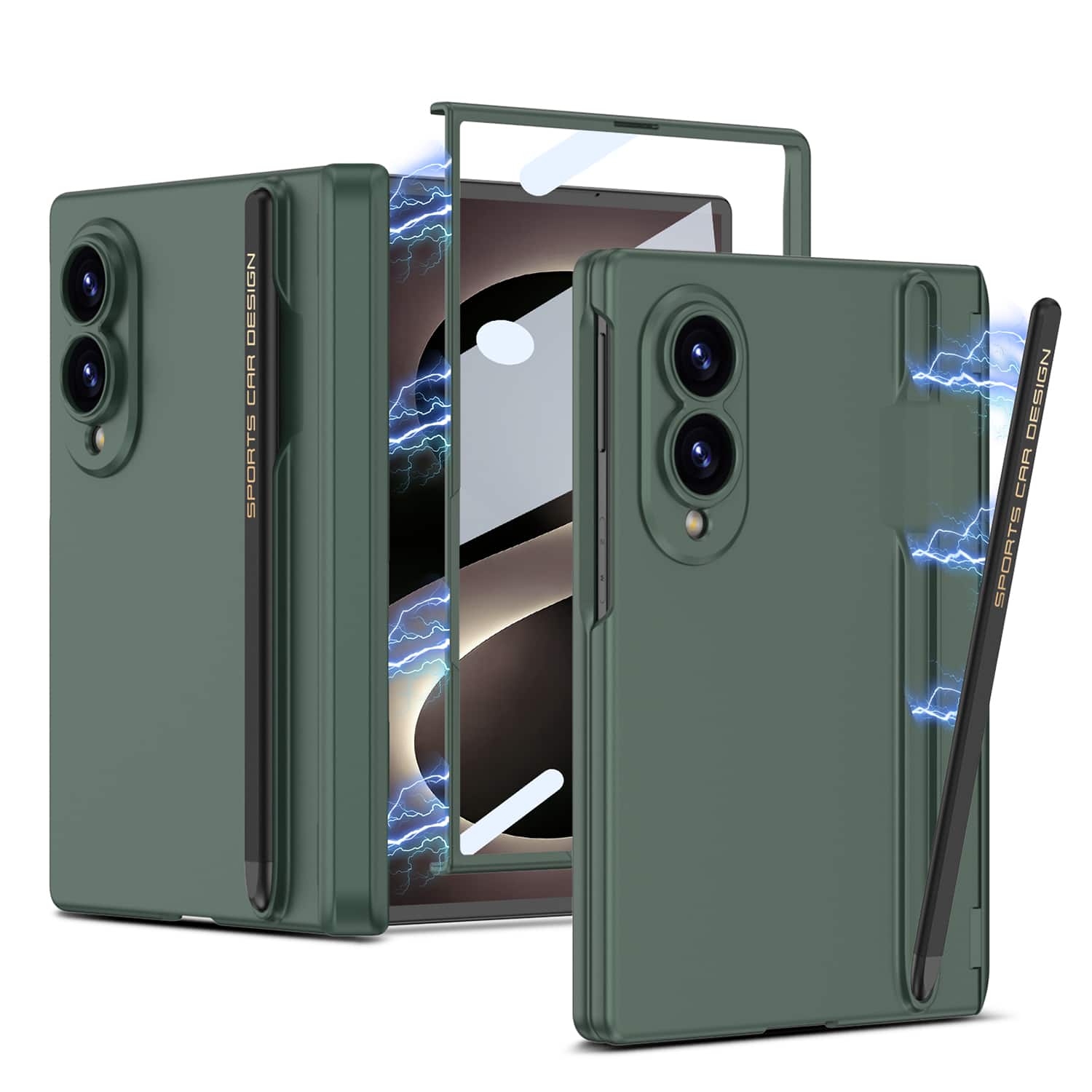 Dteck - for Samsung Galaxy Z Fold8 Hinge Case with Screen Protector & Stylus Pen,Slim Shockproof Magnetic Pen Holder Back Cover - Darkgreen price history on PriceWatchPro