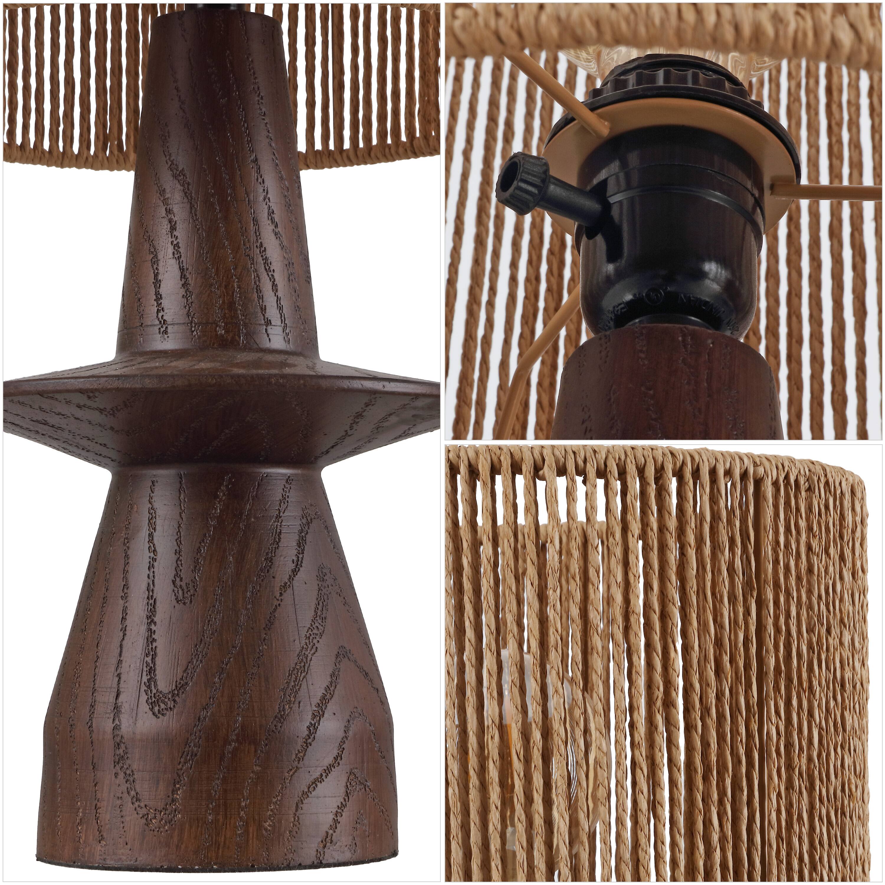 Alt View 4. Jonathan Y - Rickie 19 in. Sculptural Resin with Hand-Woven Paper Rope Drum Shade LED Table Lamp, Dark Brown Wood Finish (Set of 2) - Dark Brown Wood Finish.