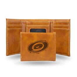 Rico Industries - Carolina Hurricanes NHL Laser Engraved Brown Trifold Wallet - Multi