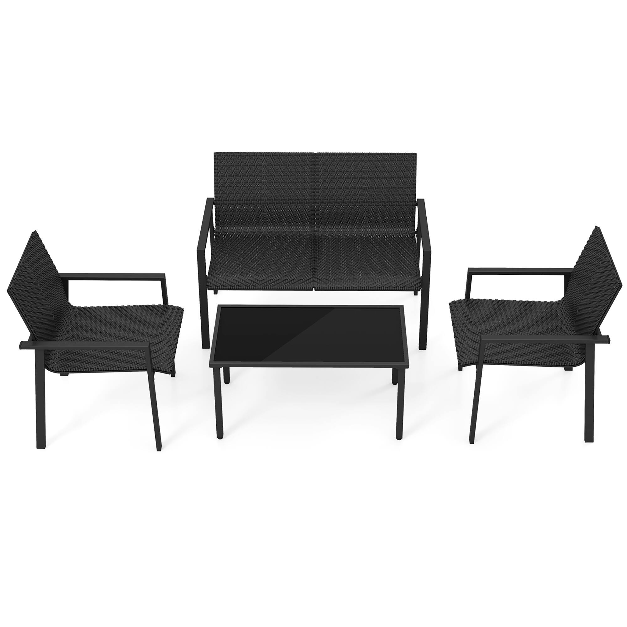 Alt View 9. Gymax - Gymax 4 PCS Patio Furniture Set Heavy Duty Galvanized Metal Frame Wicker Table Black - Black.