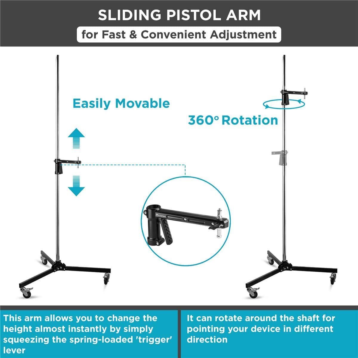 Flashpoint - RB-PG Steel Wheeled Pistol Grip Heavy Duty Light Stand for Photography w/Sliding Arm Chrome-Plated Column price history on PriceWatchPro