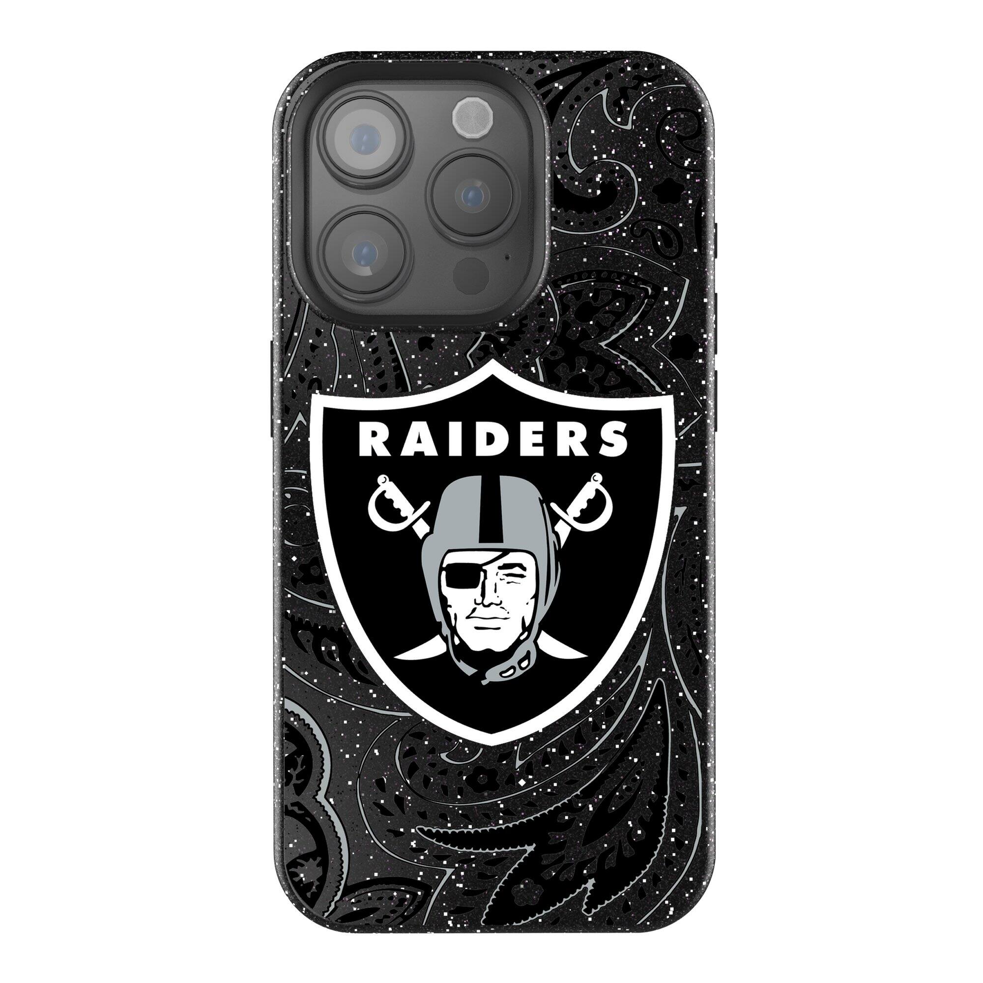 Front. Keyscaper - Las Vegas Raiders Paisley Bling iPhone Case - 15 Plus - Black.