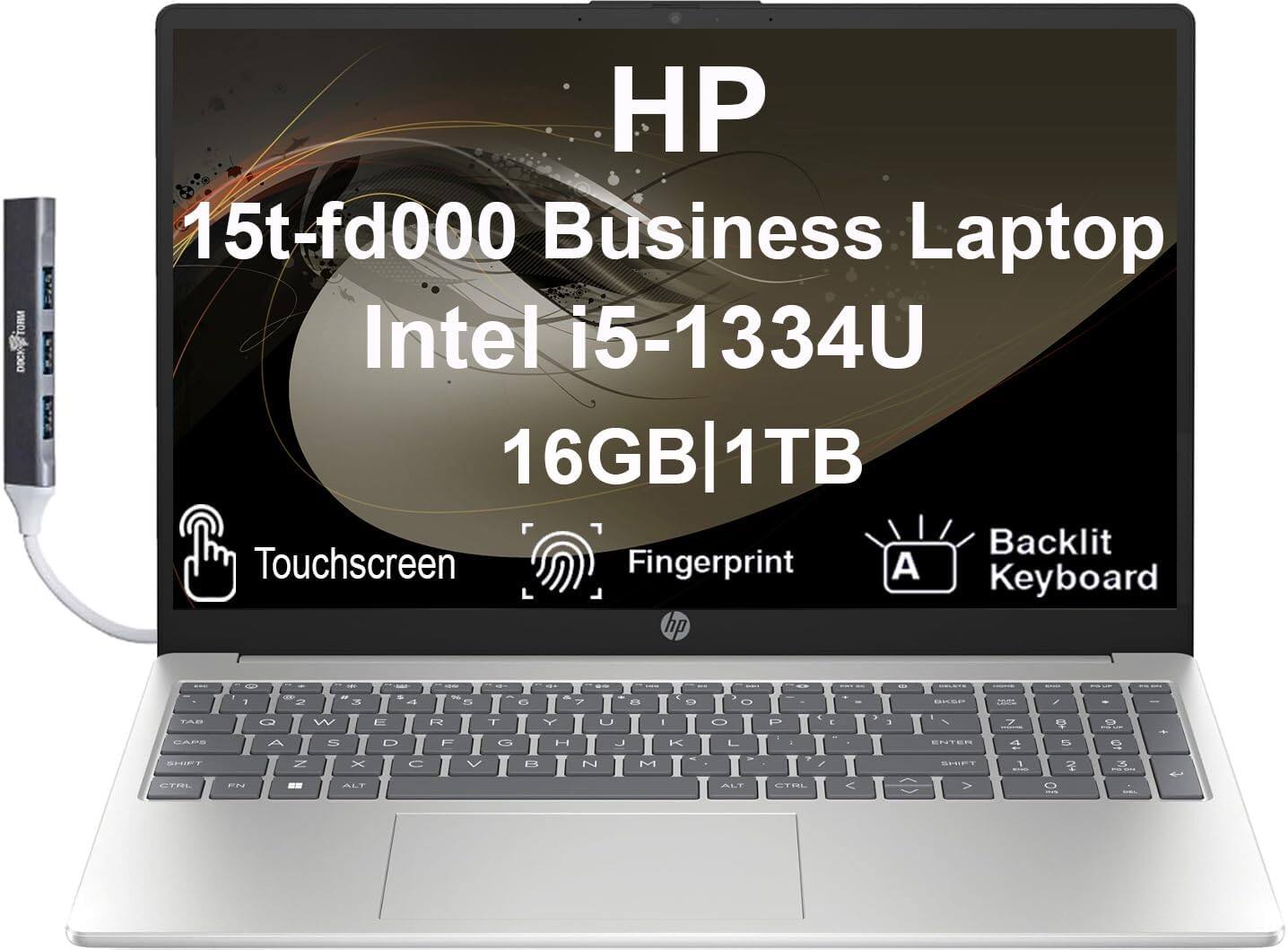 DOCK-TORM HP 15t-fd000 Business Laptop Intel i5-1334U 16GB 1TB Backlit Touchscreen Fingerprint A Keyboard