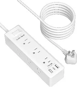BN-LINK - Surge Protector Power Strip, 9 Outlets + 2 USB-A + 1 USB-C (3.4A), 3-Side Extender, 5 ft Cord, Flat Plug - White