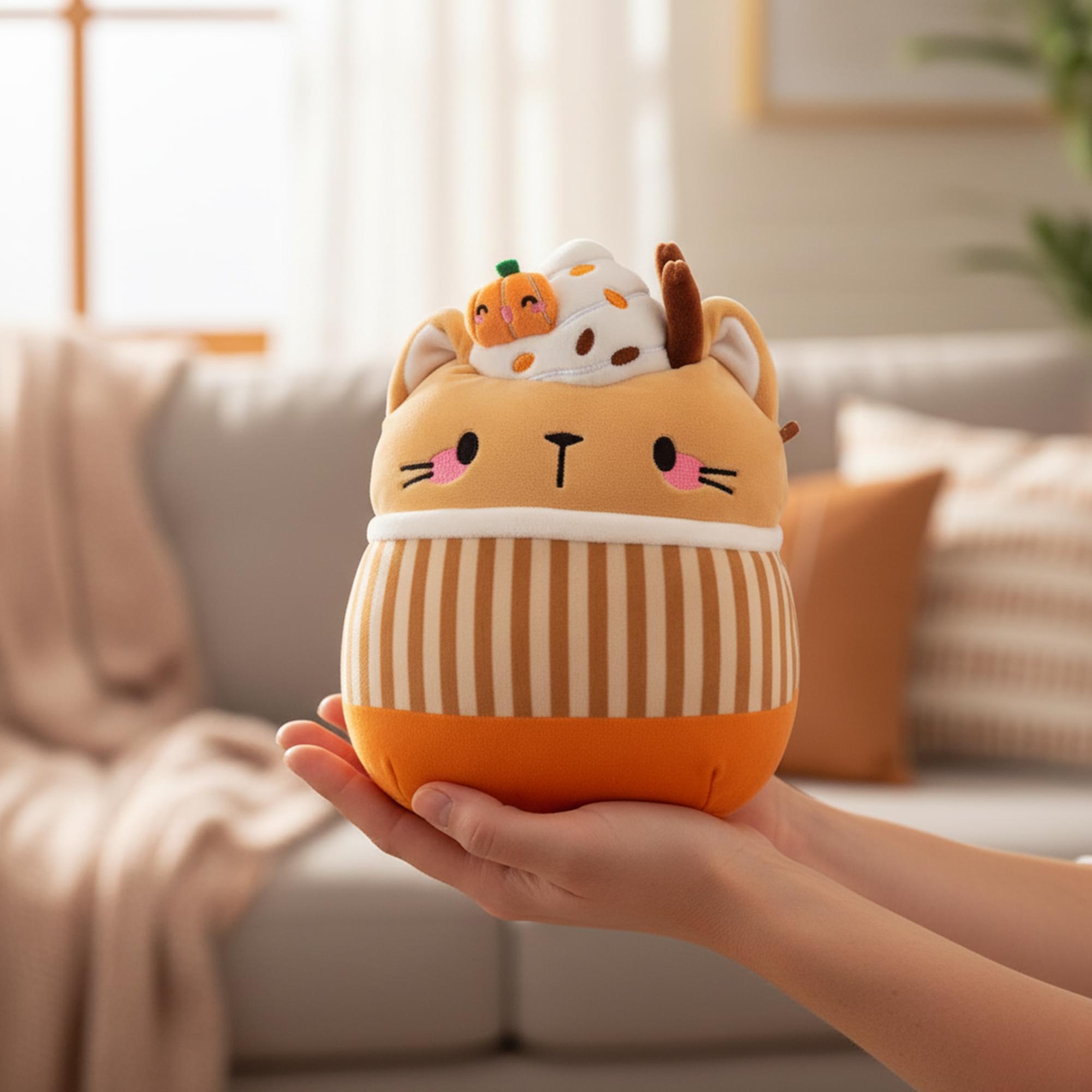 Alt View 4. Kellytoy - Squishmallows 8 Inch Plush | Cinda The Pumpkin Spice Latte Cat - Orange.