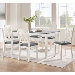Loheer - 7 Piece Dining Set, Dining Table Set for 6, Rectangular Wood Table with Upholstered Chairs - Grey and White