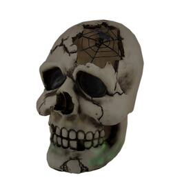 Zeckos - Color Changing LED Lighted Cracked Skull w/Web Statue - Tan
