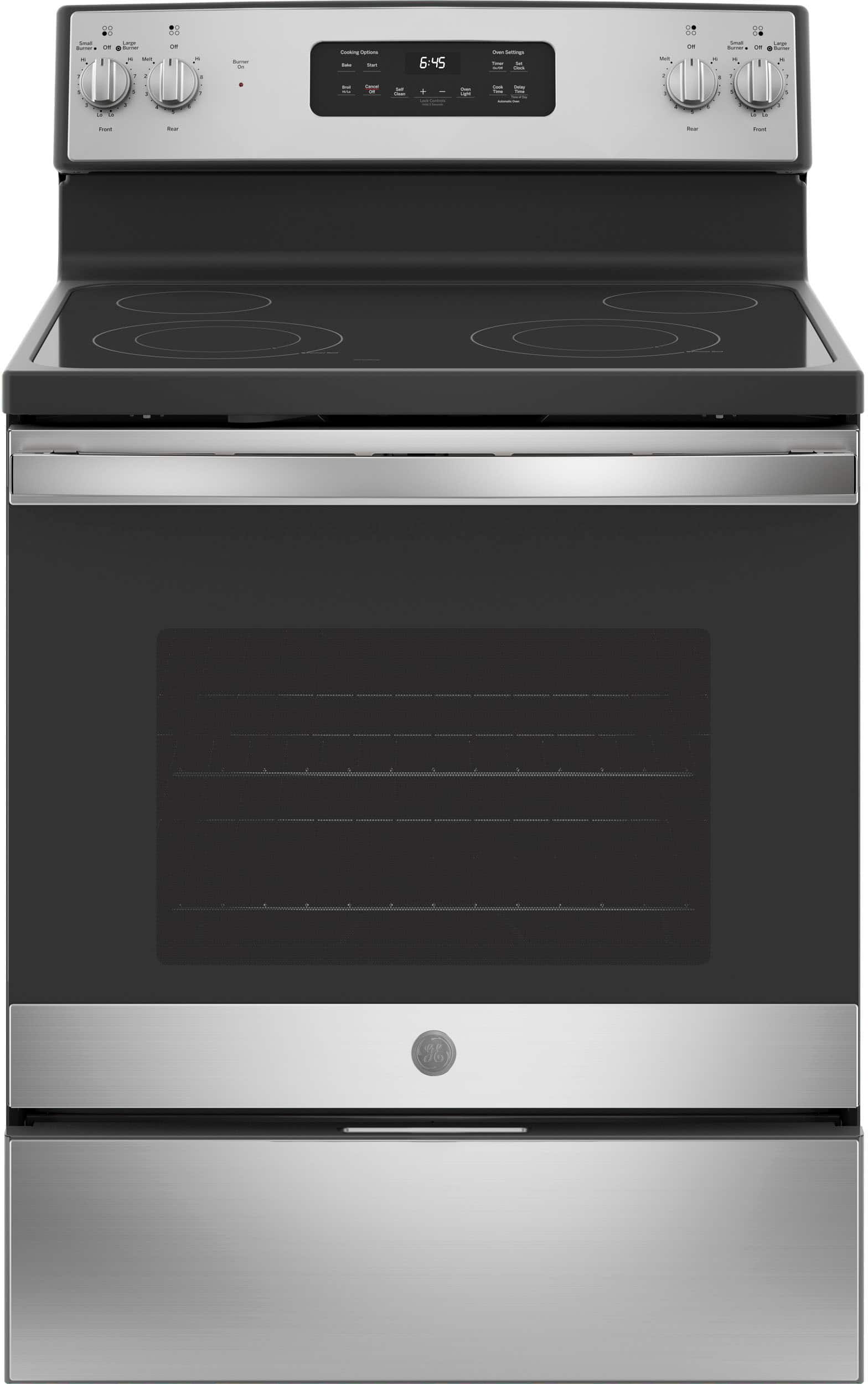 Front. GE - 5.3 Cu. Ft. Freestanding Electric Range with Self-cleaning - Stainless Steel.