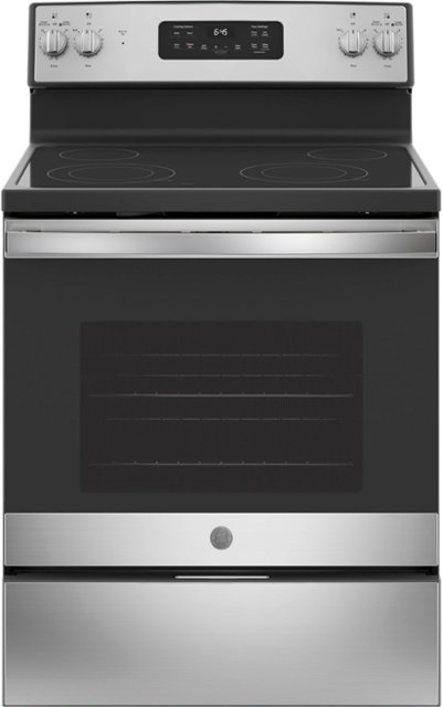 Front Zoom. GE - 5.3 Cu. Ft. Freestanding Electric Range with Self-cleaning - Stainless steel.